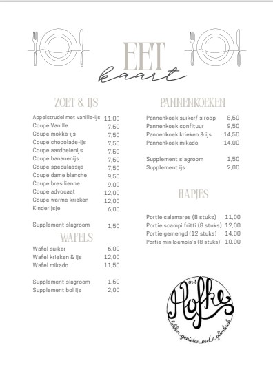 Eetkaart: desserts, wafels, pannenkoeken en hapjes