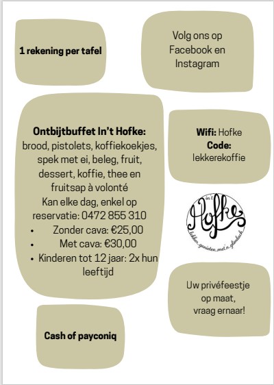 Infokaart ontbijtbuffet: inhoud en prijzen