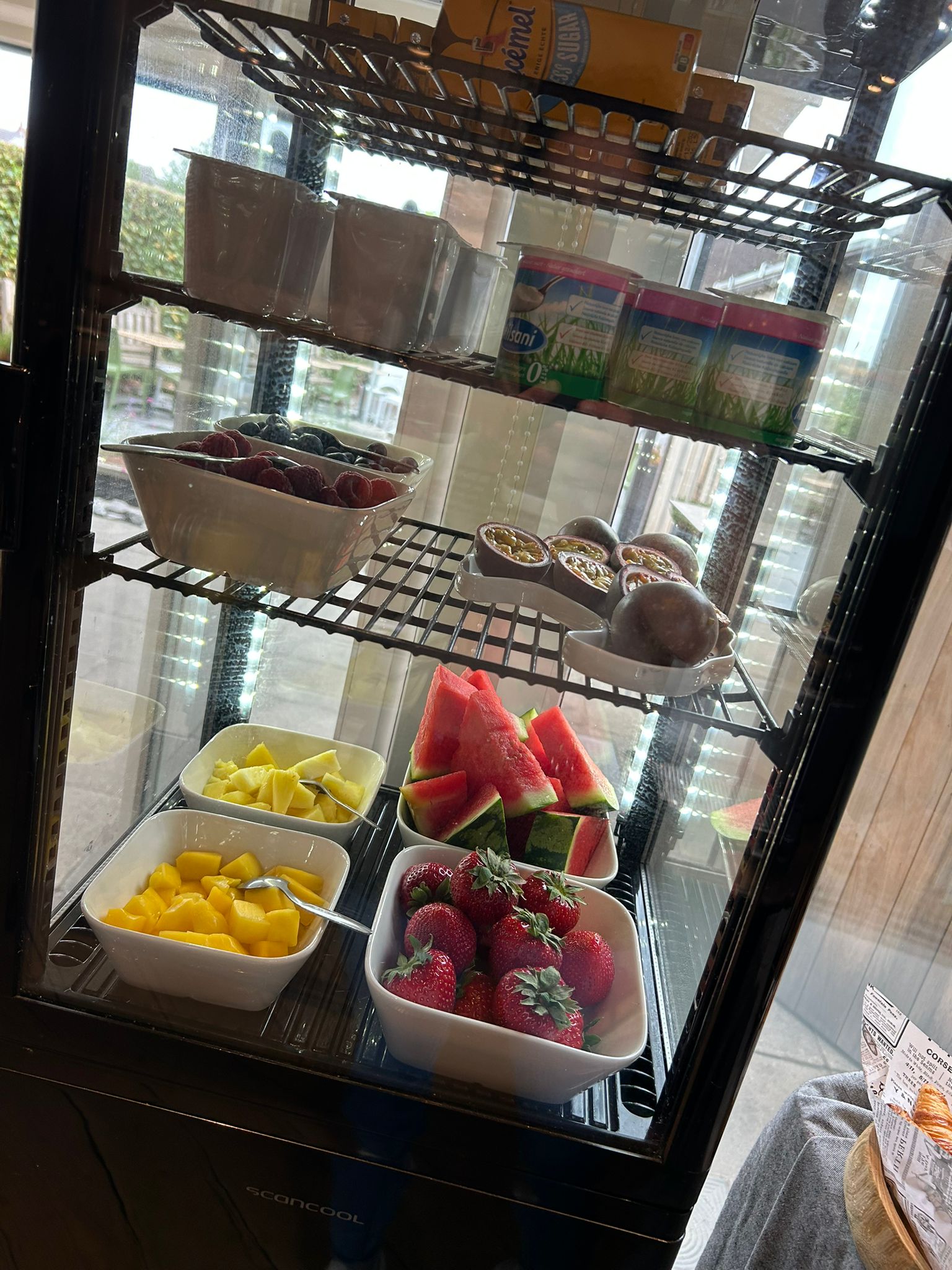 Vers fruit en yoghurt op het ontbijtbuffet